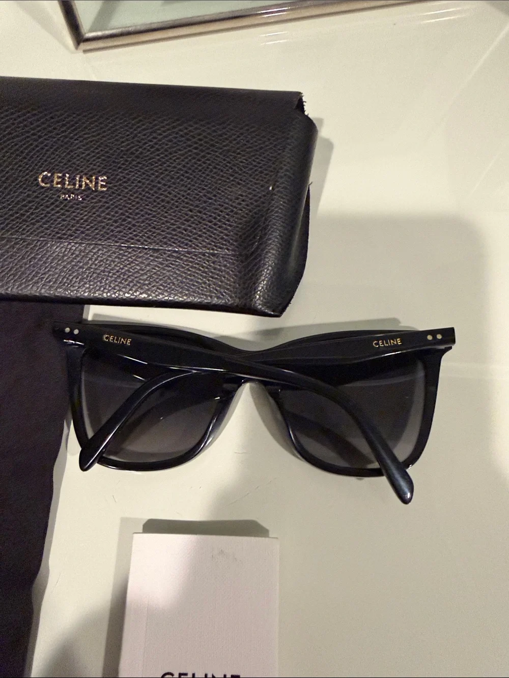 Celine Glossy Black Cat-Eye Sunglasses with Branded Case
